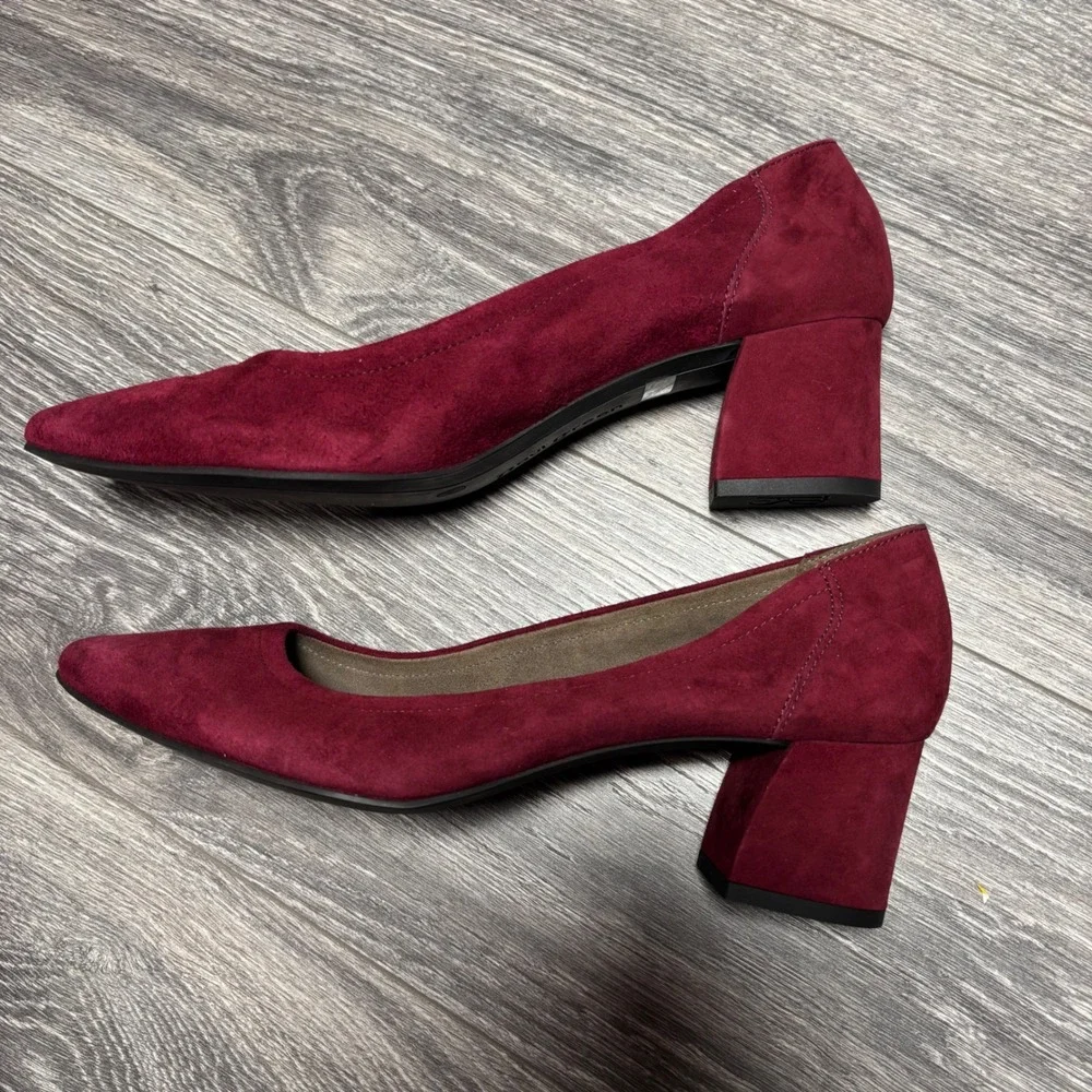 Paul Green‎ Burgundy Suede Tammy Pointed Toe Block Heel Pumps Dress Size 7.5
